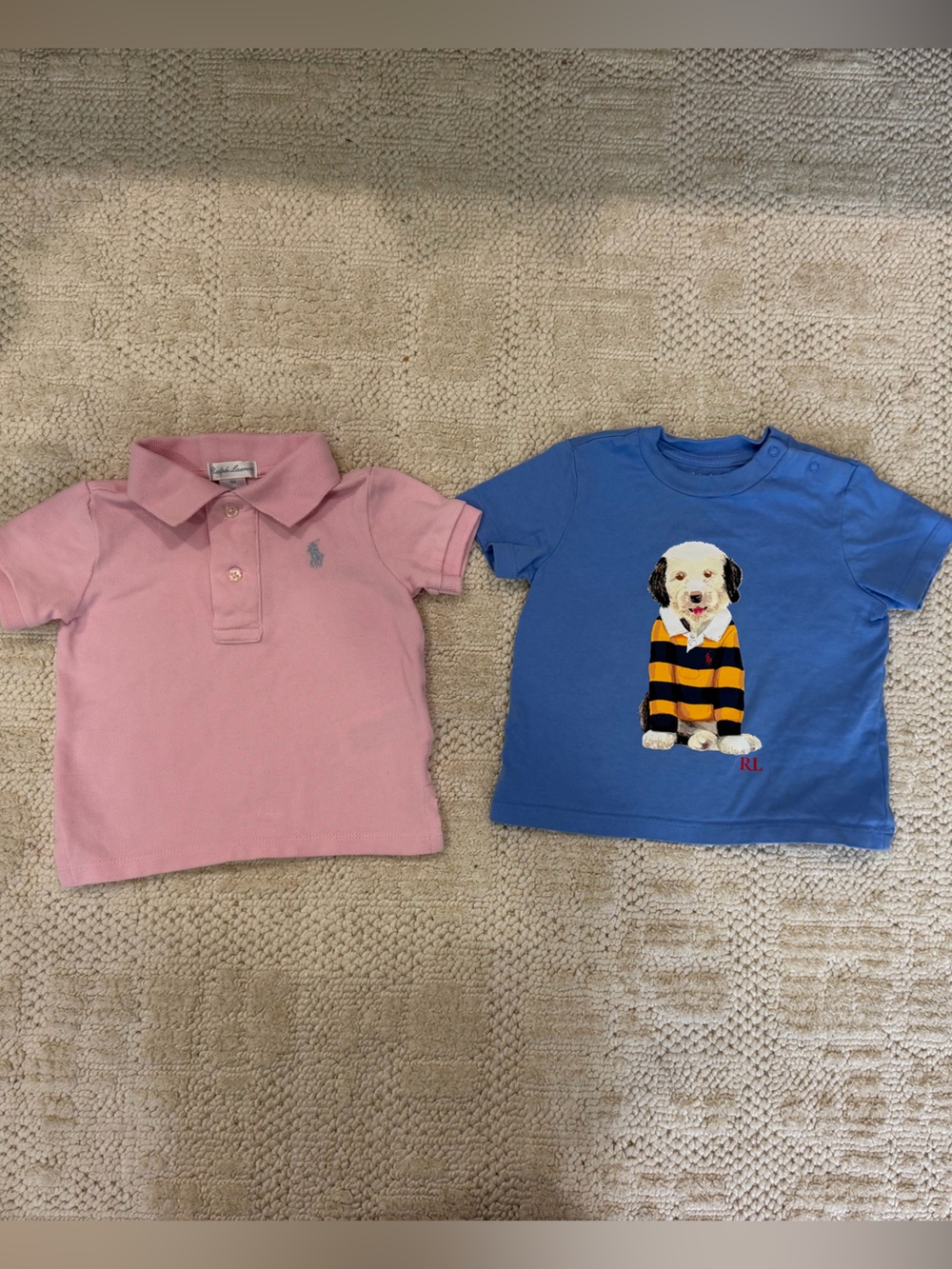 Ralph Lauren Baby 9M 2pc Polo Shirt Bundle Pink + Polo Bear